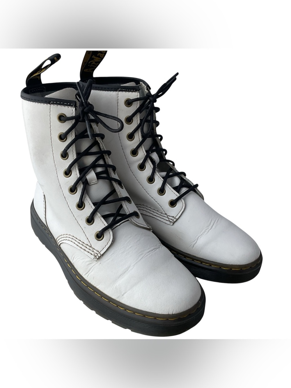 Dr. Martens Zavala White Lace Up Leather Combat Boots Women’s Size 10 Men’s 9